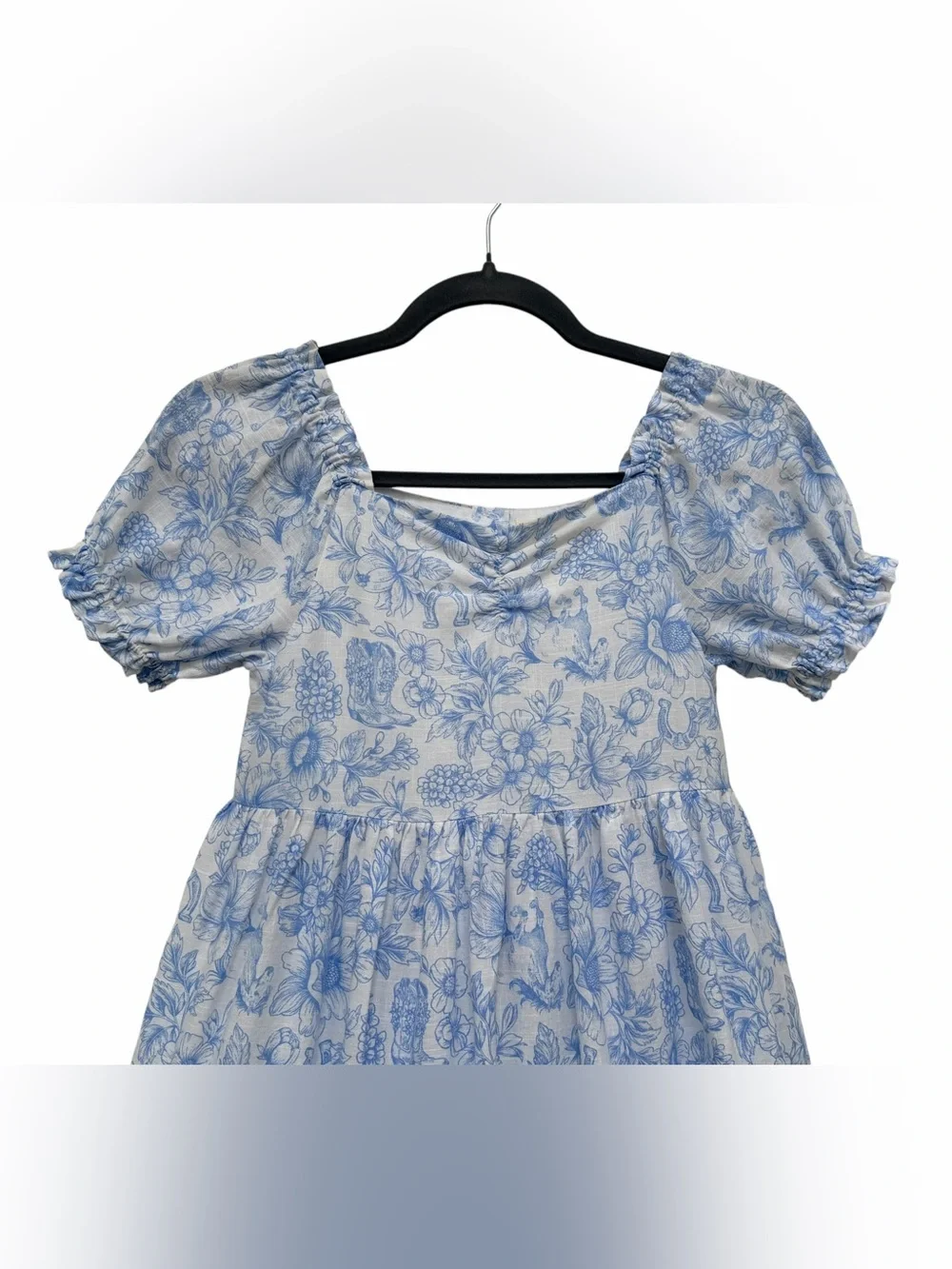 Happily Grey Kids Blue Western Toile Dress Girls Size 10